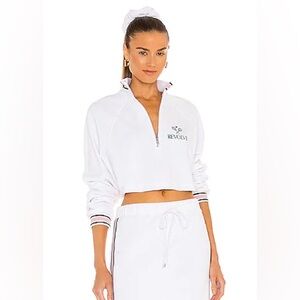 REVOLVE White Cropped Half-Zip Pullover Jacket with Stripe Trim